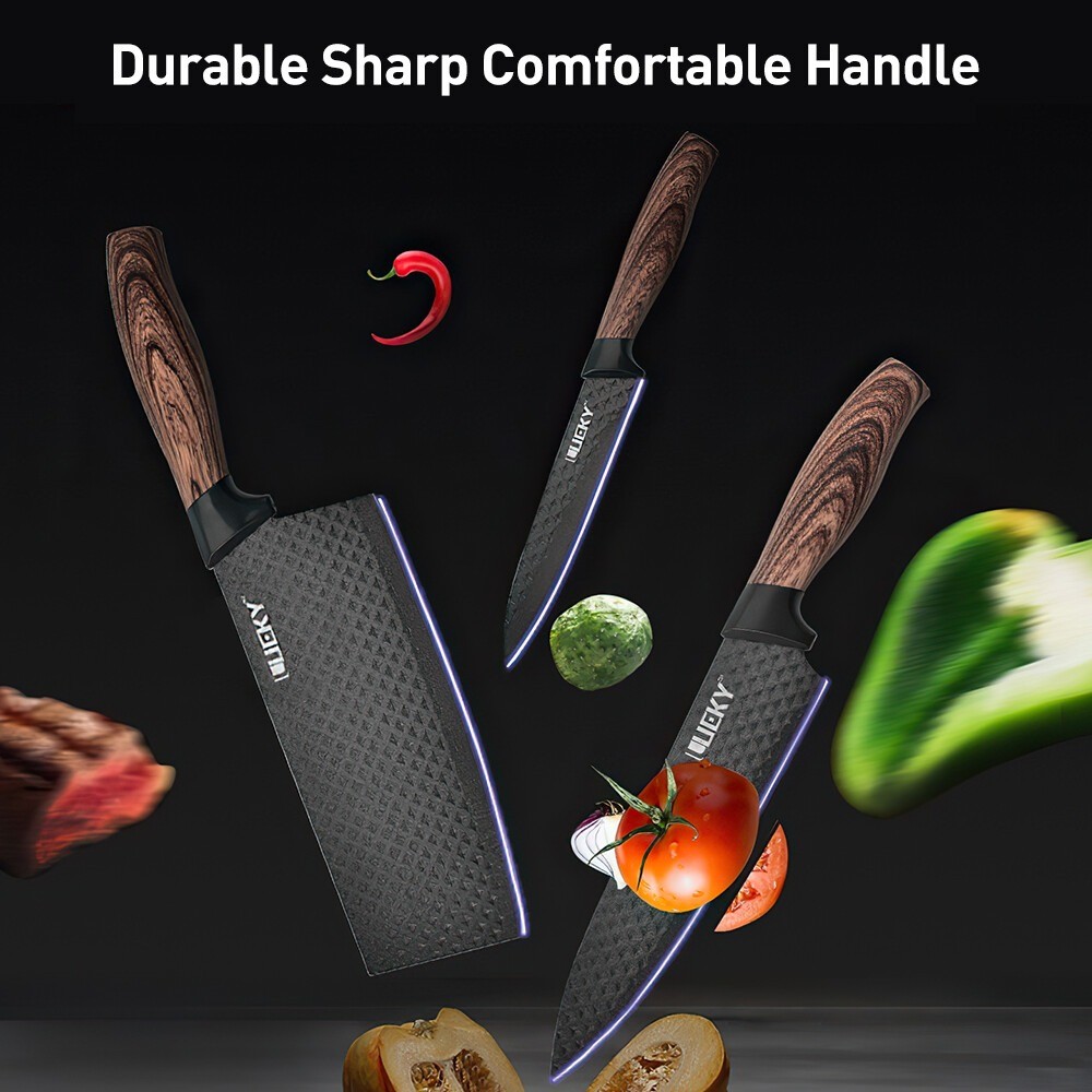 Stainless Steel Kitchen Knife Set Japanese Damascus Pattern Cleaver Chef Knives
