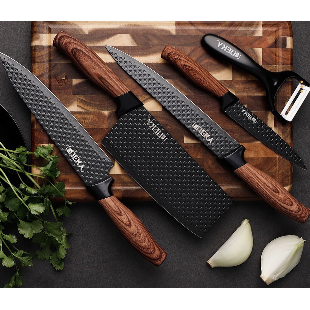 Stainless Steel Kitchen Knife Set Japanese Damascus Pattern Cleaver Chef Knives